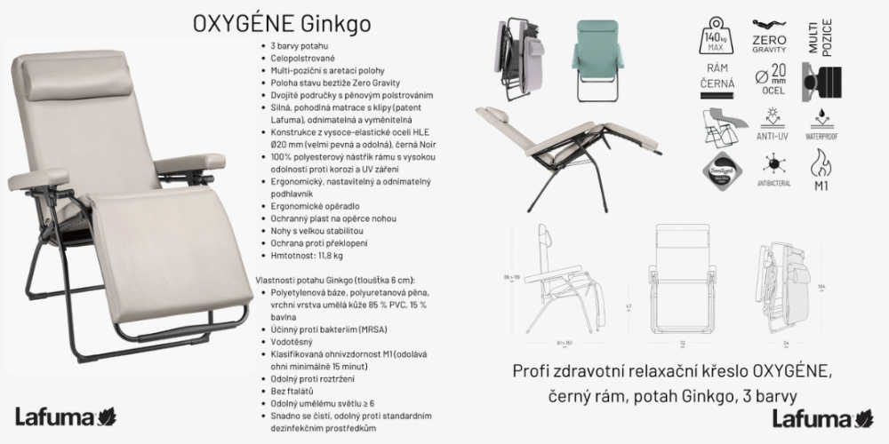 Profesionální zero gravity křeslo Lafuma OXYGENE vlastnosti