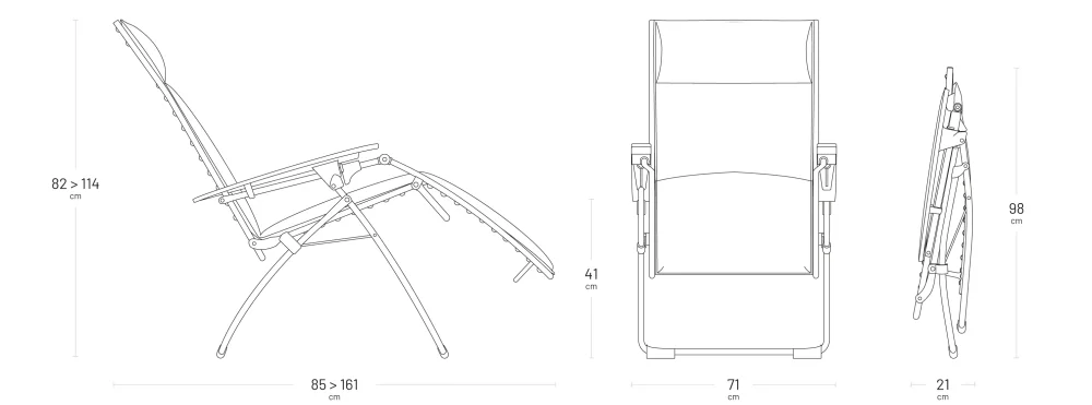 Rozměry relaxační křeslo Lafuma BAYANNE