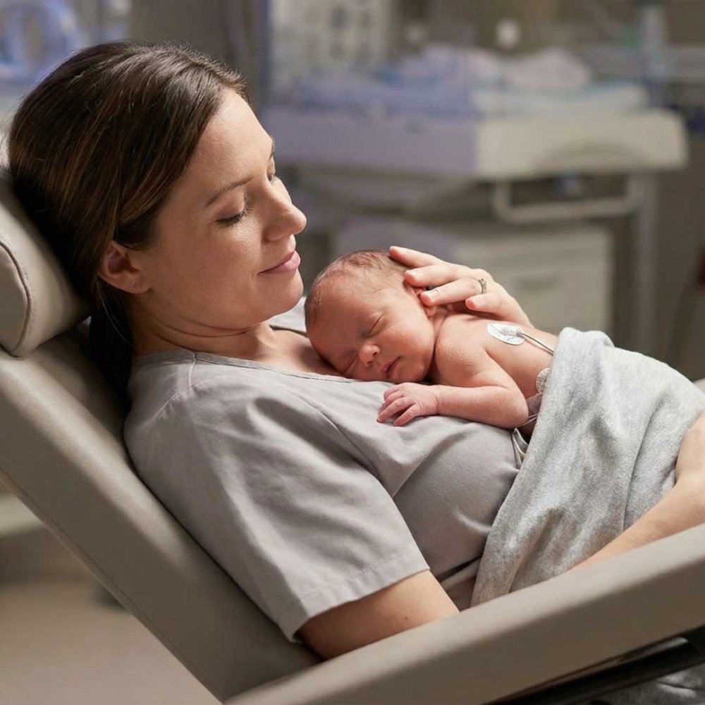 Maminka a její nedonošené dítě klokánkují v křesle Lafuma OXYGÉNE