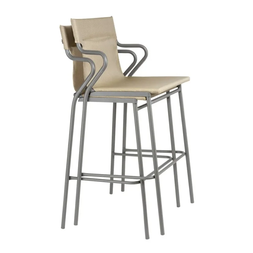 Profi venkovní vysoká židle s područkami HORIZON šedý rám BatylineDUO hnědá Noisette.