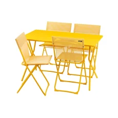 Sada BALCONY II – skládací stůl 120×70 cm + 4 ultra kompaktní židle | ColorBlock žlutá Miel