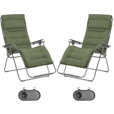 Zvýhodnená sada: 2× Relaxačné kreslo Lafuma FUTURA XL BeComfort zelené Olive + 2× držiak nápojov ZDARMA