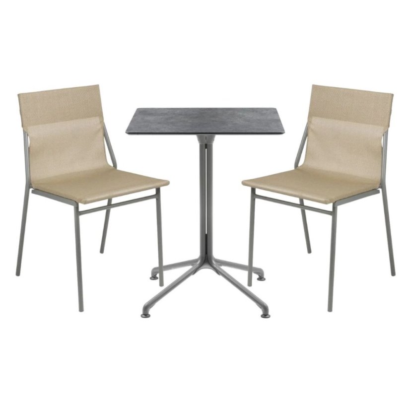 Profi sada venkovní stůl a 2 židle bez područek HORIZON - šedá Titan, Batyline®DUO hnědá Noisette