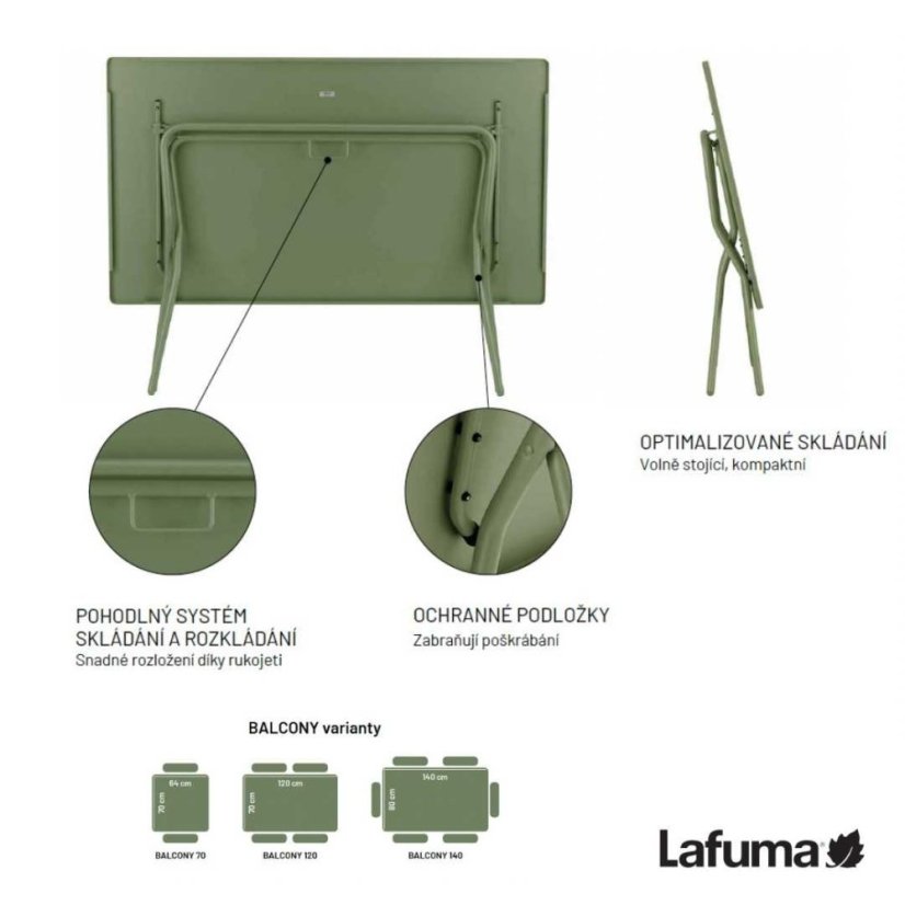 Sada BALCONY II – skládací stůl 140×80 cm + 6 ultra kompaktních židlí | ColorBlock žlutá Miel
