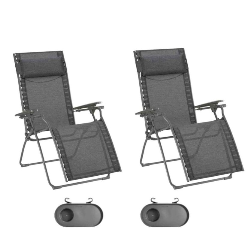 Výhodná sada 2 ks Relaxační křeslo EVOLUTION Batyline®DUO šedá Obsidian s držáky nápojů