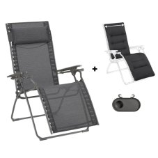 Súprava relaxačné kreslo Lafuma EVOLUTION Batyline®DUO sivá Obsidian a poťah BeComfort® sivá Dark Grey