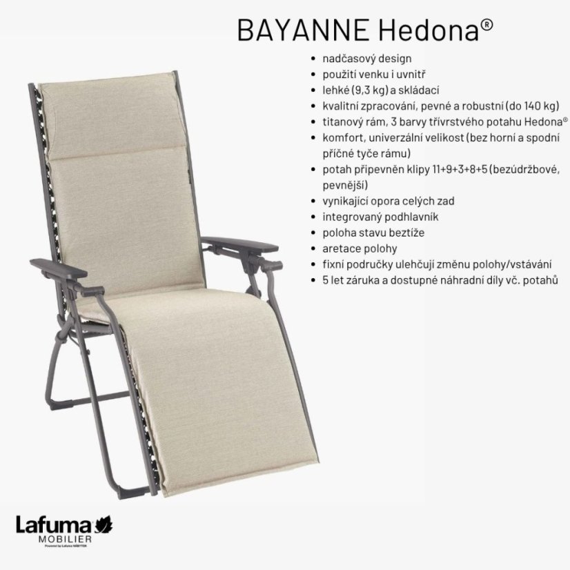 Relaxačné kreslo Lafuma Mobilier BAYANNE Hedona béžová Latté