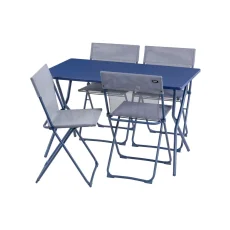 Sada BALCONY II – skládací stůl 120×70 cm + 4 ultra kompaktní židle | ColorBlock modrá Indigo