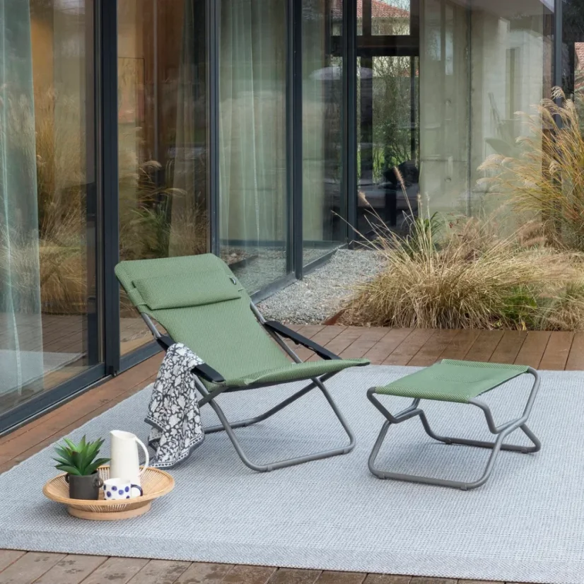 Zvýhodněná sada: Polohovací lehátko TRANSABED BeComfort zelená Olive + podnožka NEXT BeComfort zelená Olive