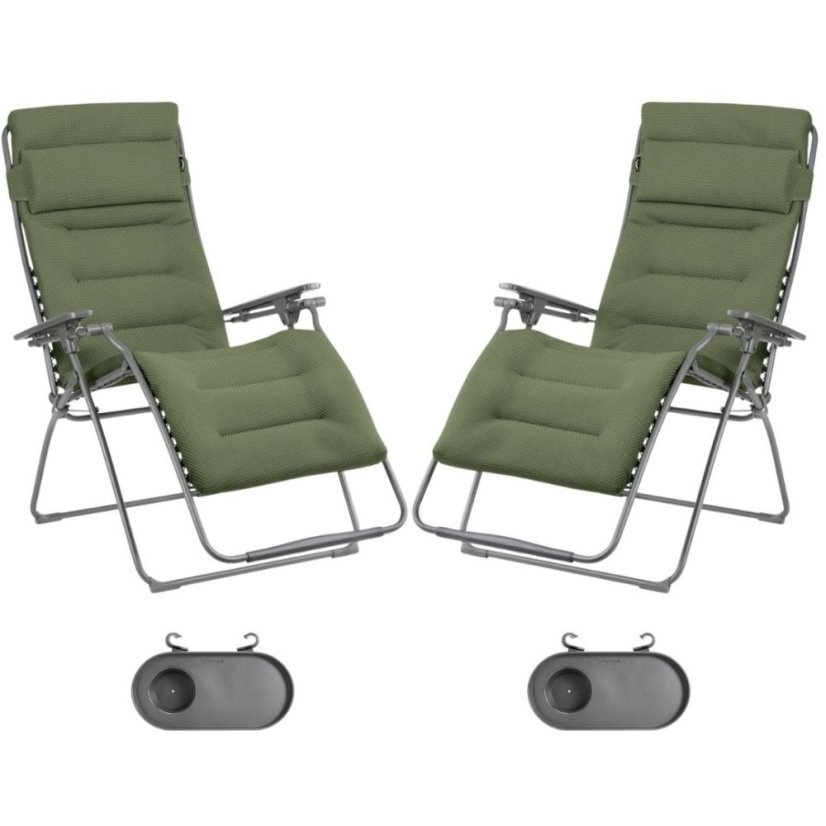 Zvýhodněná sada: 2× Relaxační křeslo Lafuma FUTURA XL BeComfort zelená Olive + 2× držák nápojů ZDARMA