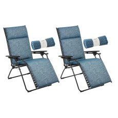 Sada 2 Relaxační křeslo BAYANNE Tundra modrá Cobalt + deky SELENE