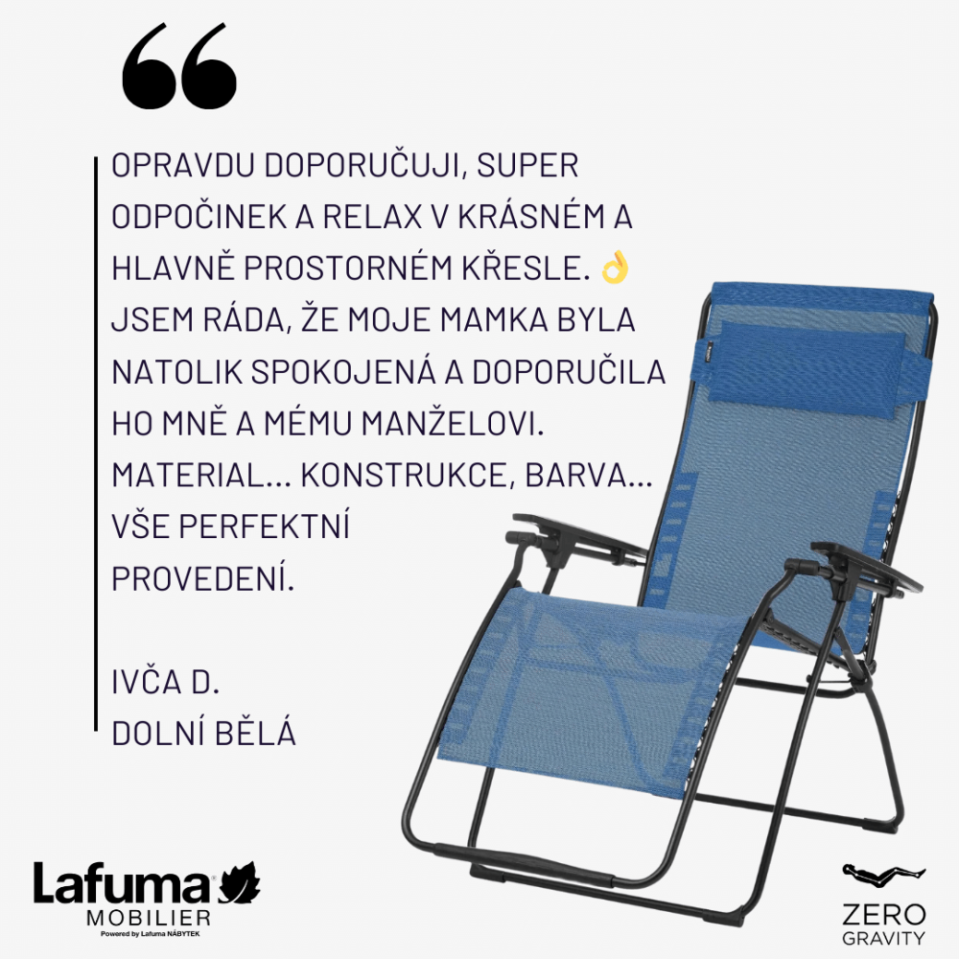 Zákaznice vřele doporučuje prostorné křeslo pro super odpočinek, které se osvědčilo její mamince a nadchlo i ji samotnou díky perfektnímu materiálu a konstrukci.