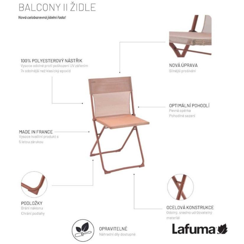Skladacia balkónová stolička Lafuma BALCONY II oranžová Canyon – sada 2 ks
