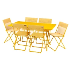Sada BALCONY II – skládací stůl 140×80 cm + 6 ultra kompaktních židlí | ColorBlock žlutá Miel