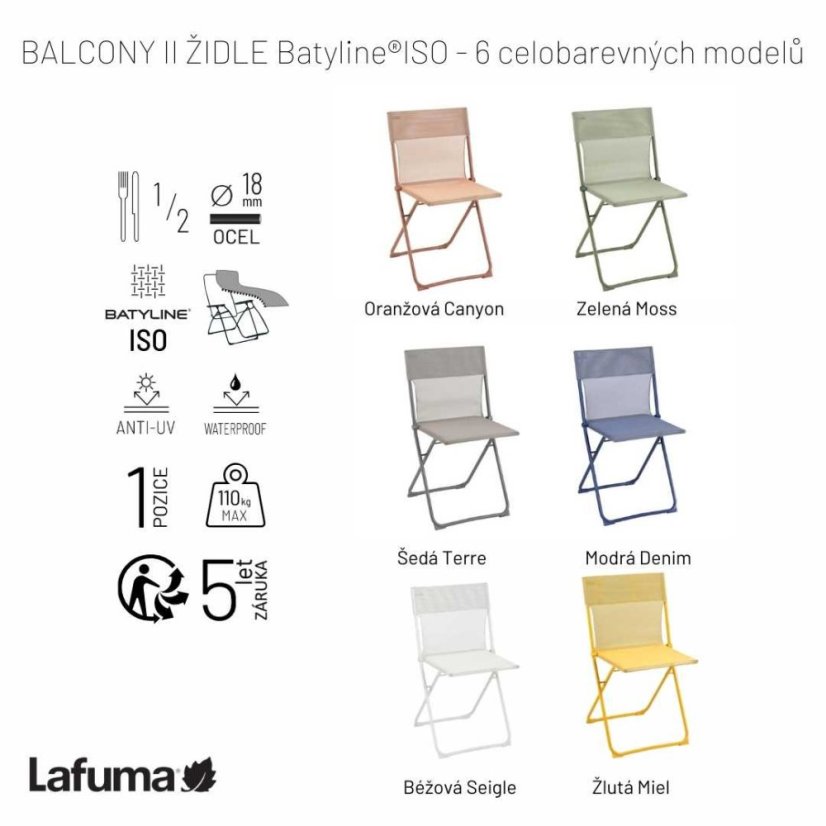 Skladacia balkónová stolička Lafuma BALCONY II oranžová Canyon – sada 2 ks