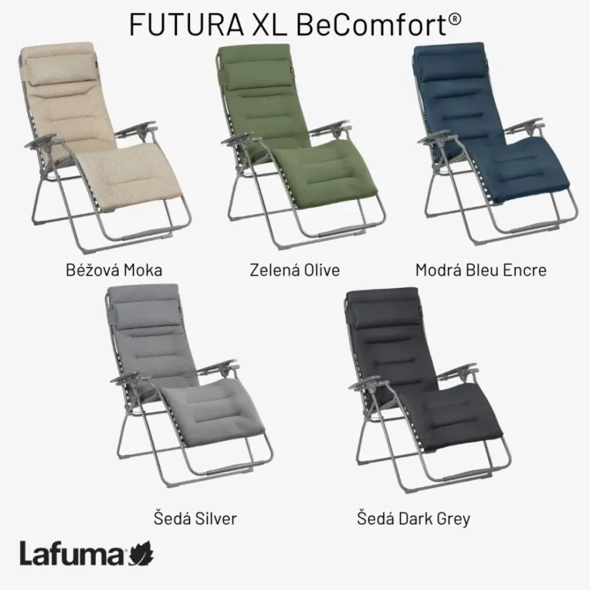 Relaxační křeslo Lafuma FUTURA XL BeComfort zelená Olive – ZERO GRAVITY, nosnost 150 kg