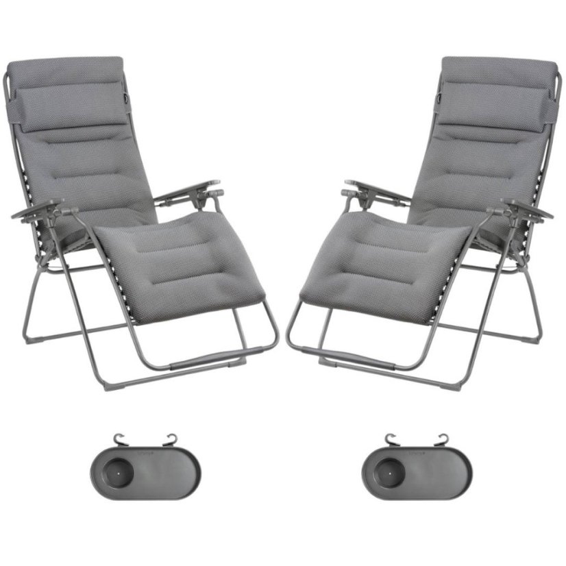 Zvýhodněná sada: 2× Relaxační křeslo Lafuma FUTURA XL BeComfort šedá Silver + 2× držák nápojů ZDARMA