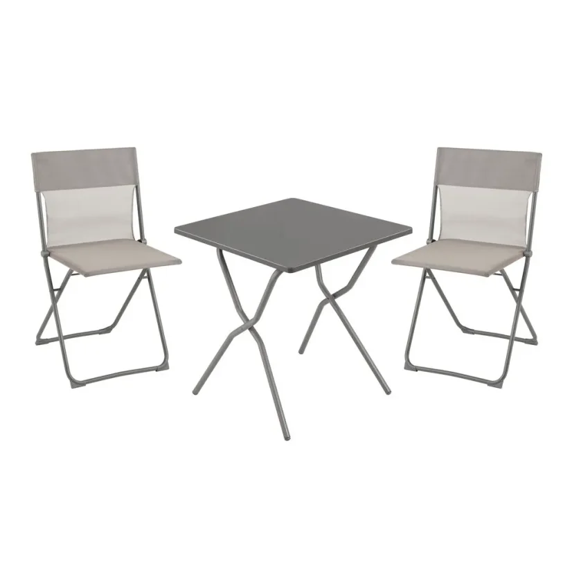 Sada BALCONY II – skládací stůl 64×70 cm + 2 ultra kompaktní židle | ColorBlock šedá Terre