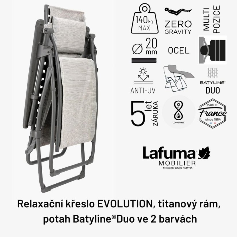 Relaxačné kreslo Lafuma EVOLUTION BatylineDUO šedá Obsidian