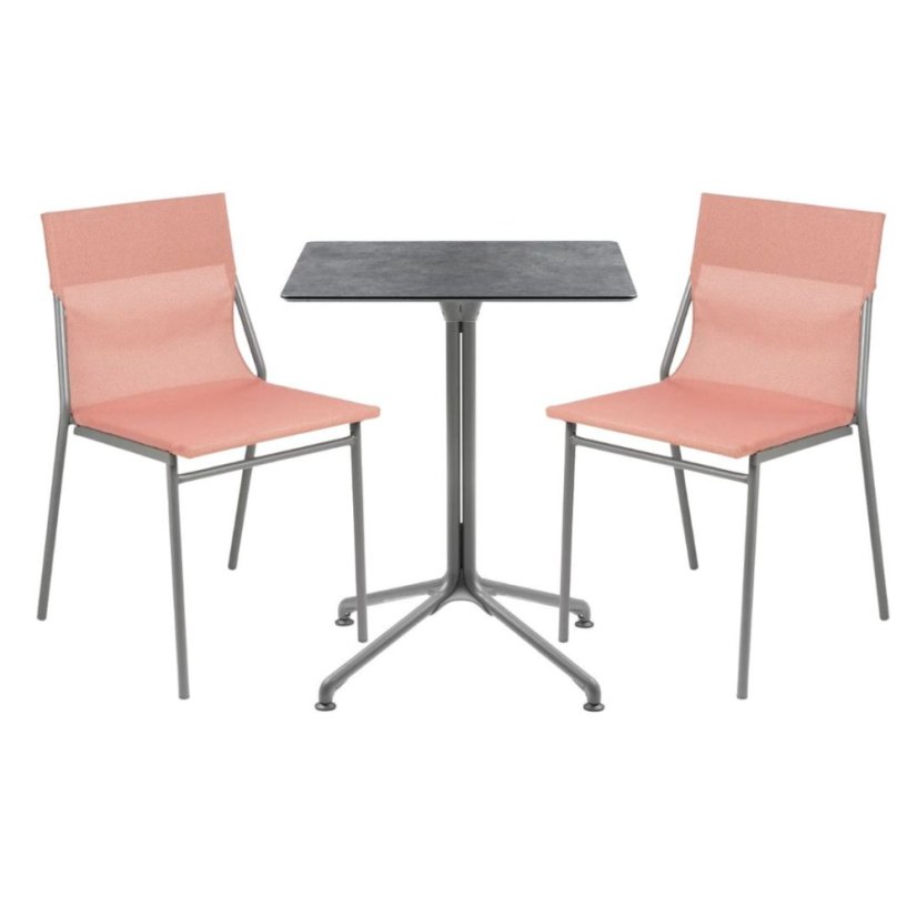 Profi sada venkovní stůl a 2 židle bez područek HORIZON - šedá Titan, Batyline®DUO oranžová TerreCuite