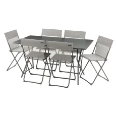 Sada BALCONY II – skládací stůl 140×80 cm + 6 ultra kompaktních židlí | ColorBlock šedá Terre