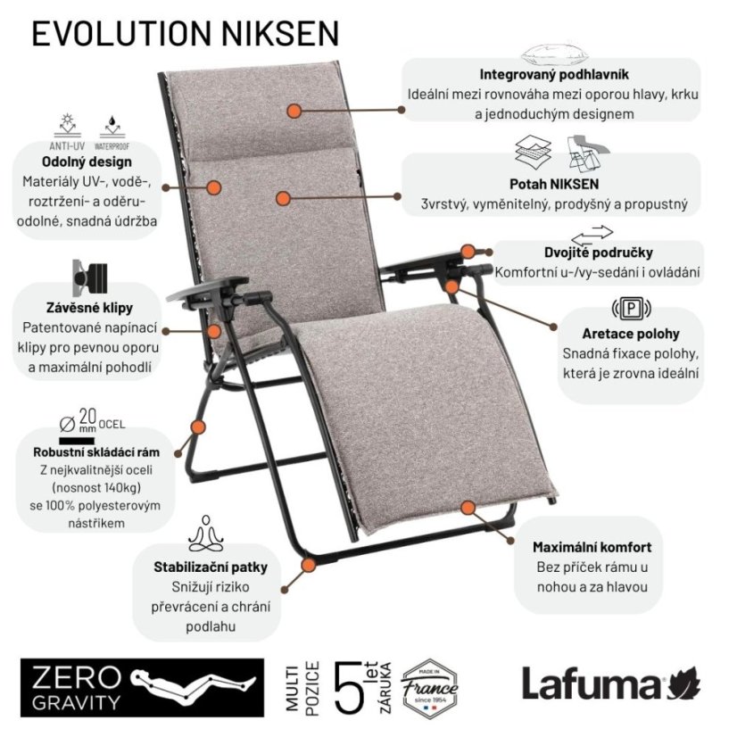 Relaxační křeslo Lafuma EVOLUTION NIKSEN béžová Creme
