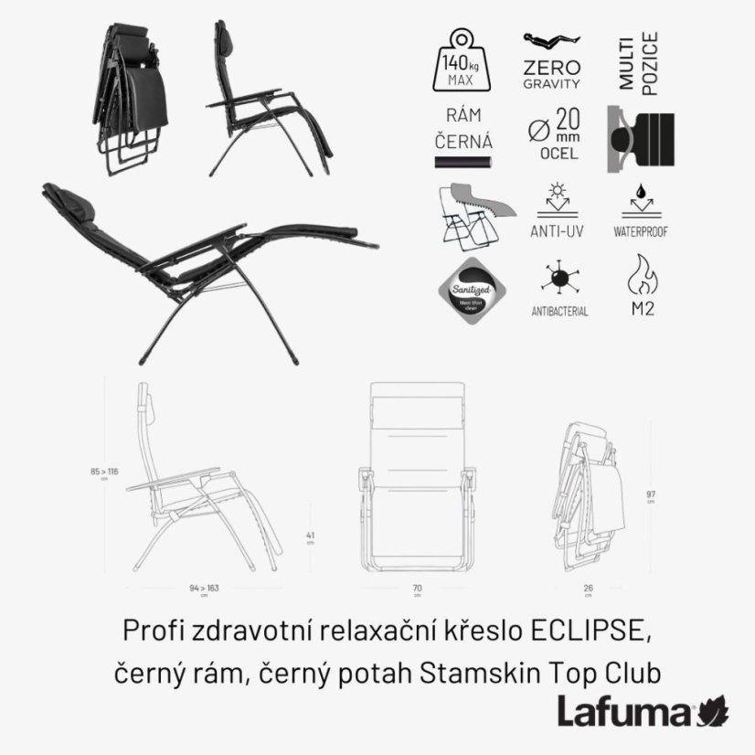 Skladaci ležadlo chaise lounge ECLIPSE čierná Nori