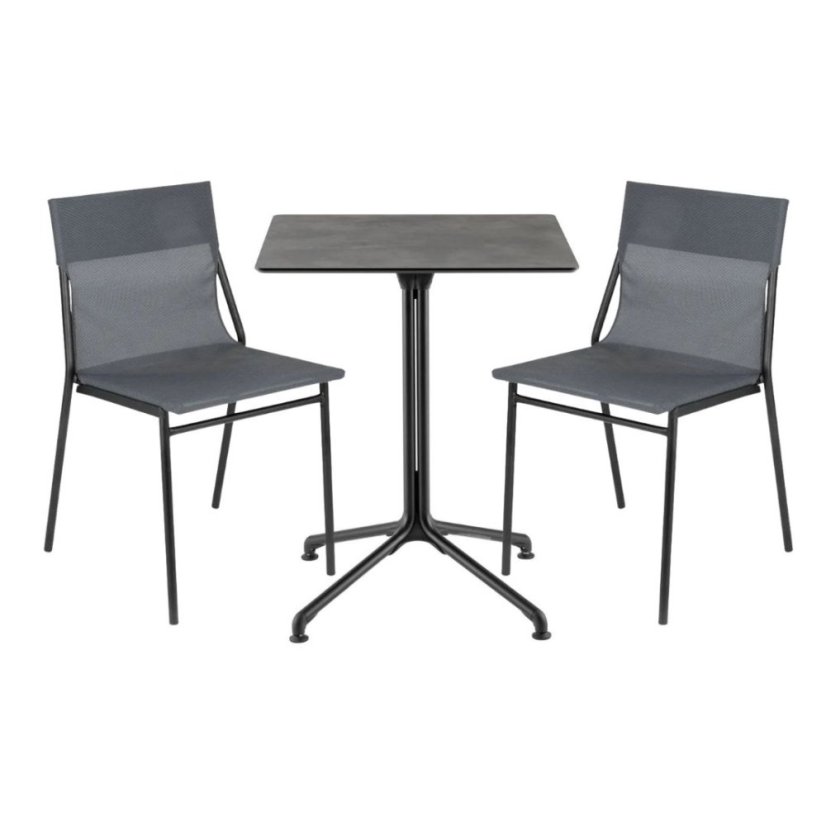 Profi sada venkovní stůl a 2 židle bez područek HORIZON - černá Noir, BatylineDUO šedá Storm