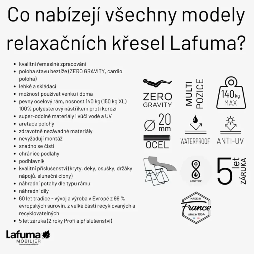 Relaxační křeslo Lafuma FUTURA XL BeComfort zelená Olive – ZERO GRAVITY, nosnost 150 kg