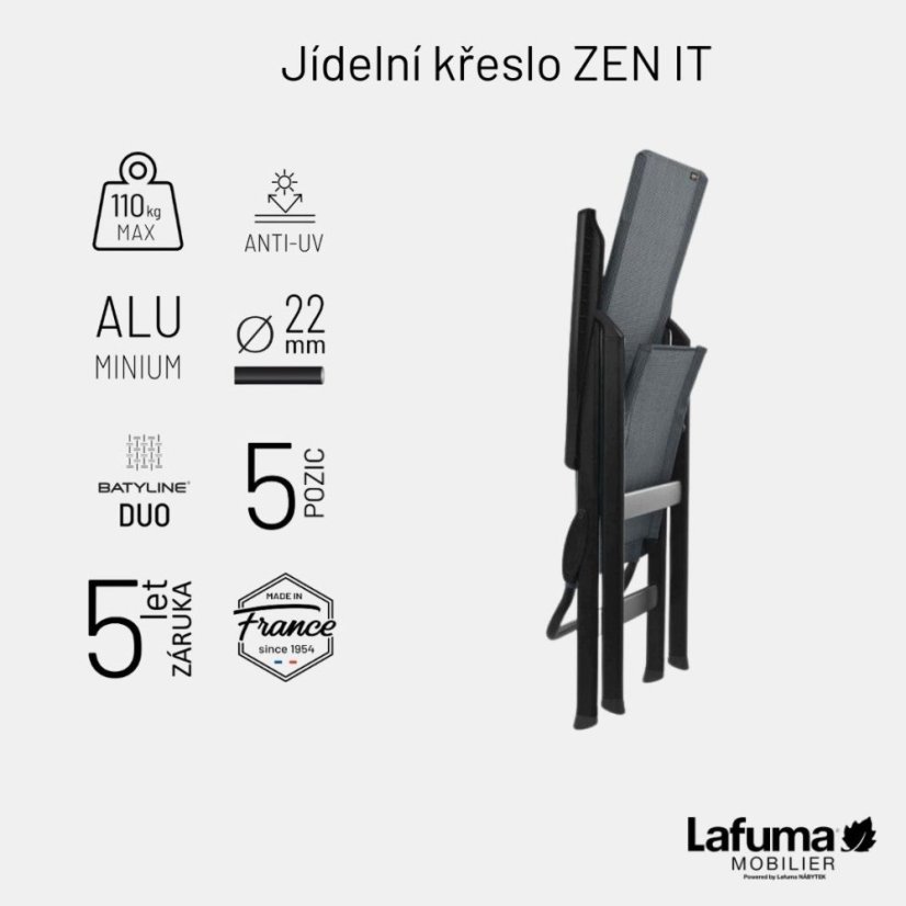 Zvýhodněná zahradní jídelní sada ANYTIME pro 2–4 osoby – stůl HPL Ciment + 4 křesla ZEN IT + koberec MARSANNE
