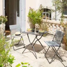 Sada BALCONY II – skládací stůl 64×70 cm + 2 ultra kompaktní židle | ColorBlock šedá Terre