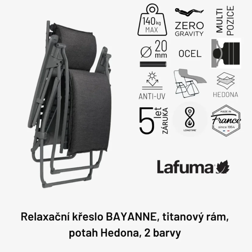 Relaxační křeslo Lafuma BAYANNE Hedona šedá Onyx