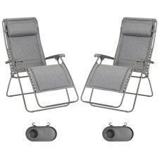 Zvýhodněná sada: 2 relaxační křesla Lafuma RSXA Clip XL LightComfort šedá Ombre + 2 držáky nápojů ZDARMA