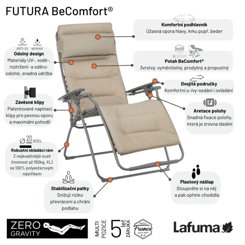 Relaxační křeslo Lafuma FUTURA BeComfort hnědá Moka