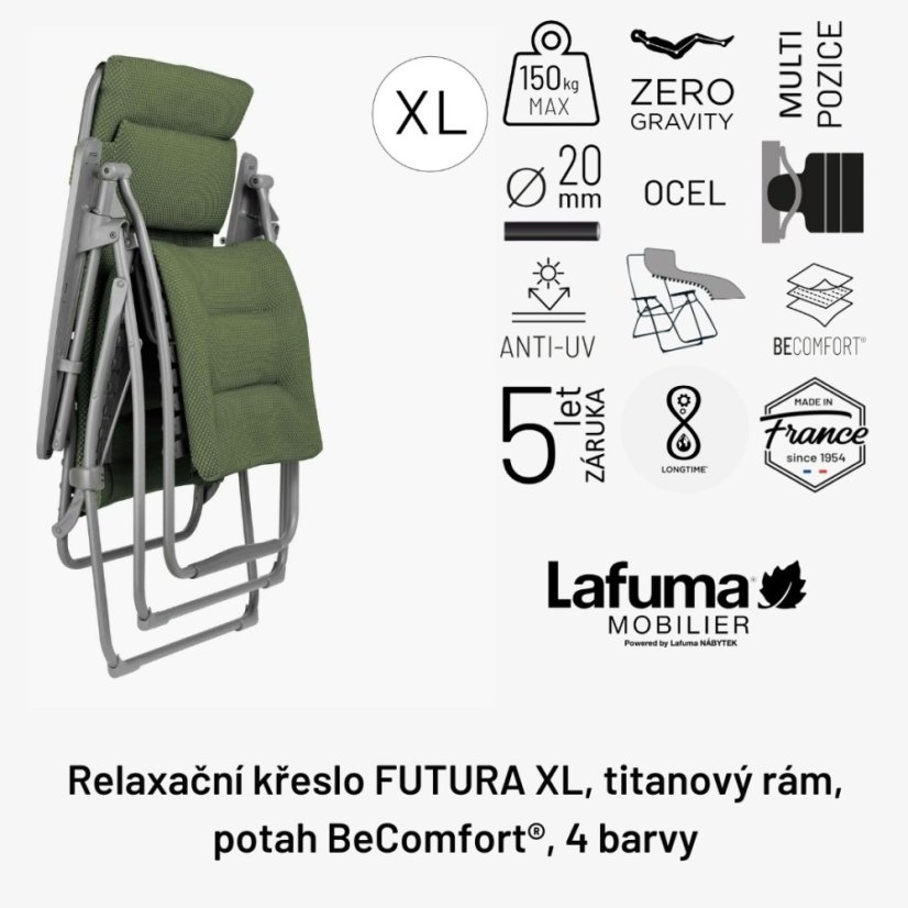 Relaxační křeslo Lafuma FUTURA XL BeComfort modrá Bleu Encre – ZERO GRAVITY, nosnost 150 kg