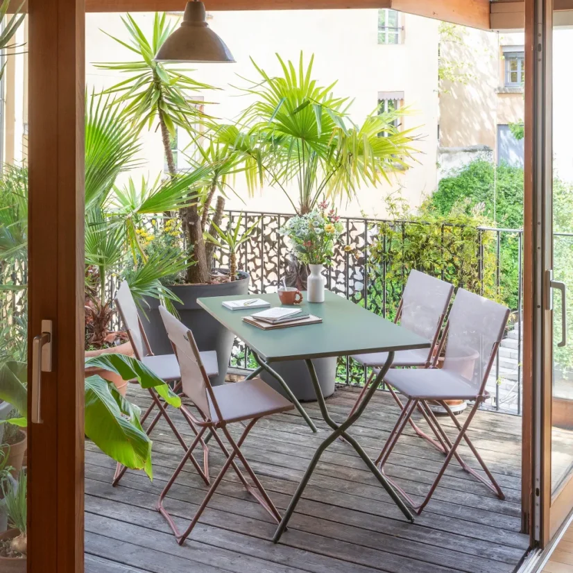 kladací vonkajší stôl Lafuma BALCONY II zelená Moss – 120×70 cm