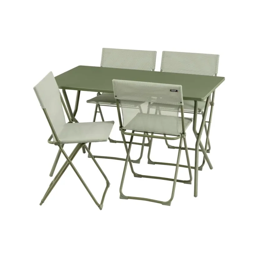 Sada BALCONY II – skládací stůl 120×70 cm + 4 ultra kompaktní židle | ColorBlock zelená Moss