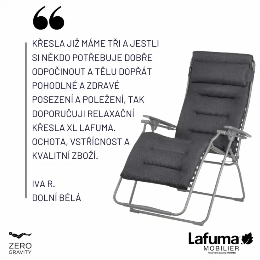 Relaxační křeslo Lafuma FUTURA XL BeComfort zelená Olive – ZERO GRAVITY, nosnost 150 kg