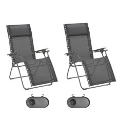 Výhodná sada 2 ks Relaxační křeslo EVOLUTION Batyline®DUO šedá Obsidian s držáky nápojů