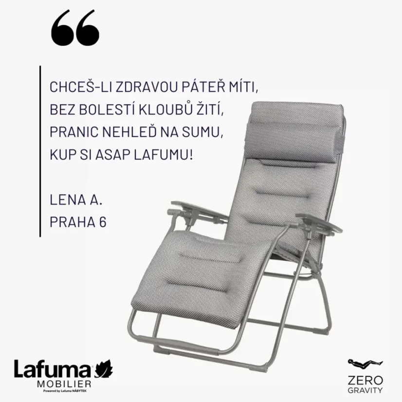 Relaxační křeslo Lafuma FUTURA XL BeComfort zelená Olive – ZERO GRAVITY, nosnost 150 kg