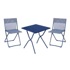 Sada skládací čtvercový venkovní stůl ocel a 2 židle BALCONY II ColorBlock modrá Indigo