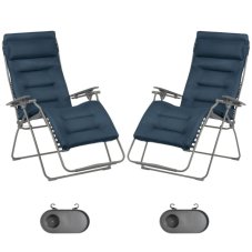 Zvýhodněná sada: 2× Relaxační křeslo Lafuma FUTURA XL BeComfort modrá Bleu Encre + 2× držák nápojů ZDARMA