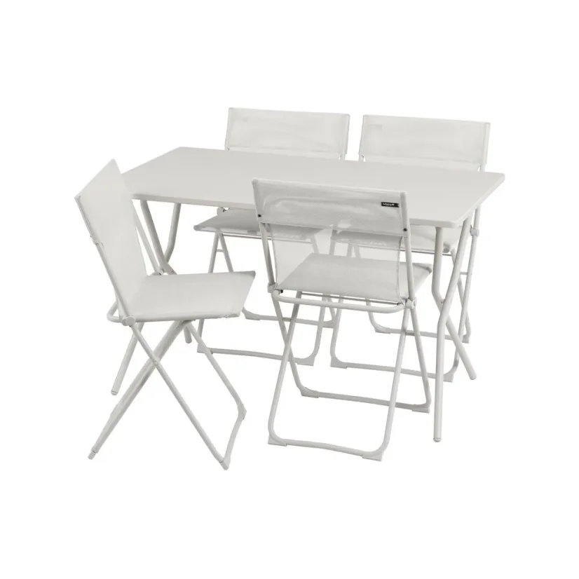 Sada BALCONY II – skládací stůl 120×70 cm + 4 ultra kompaktní židle | ColorBlock béžová Seigle