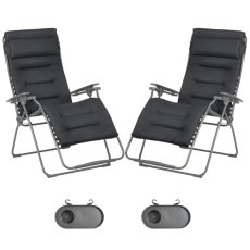 Zvýhodnená sada: 2× Relaxačné kreslo Lafuma FUTURA XL BeComfort šedá Dark Grey + 2× držiak nápojov ZDARMA