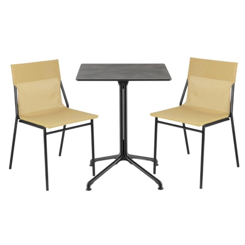 Profi sada venkovní stůl a 2 židle bez područek HORIZON - černá Noir, BatylineDUO žlutá Safran