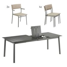 Sada ORON hliník šedá Titan - venkovní jídelní stůl 6-8 osob + 6 židlí BeComfort béžová Moka