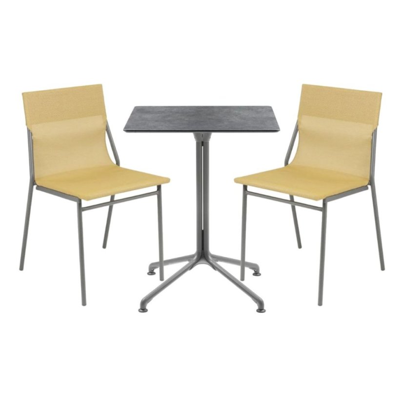 Profi sada venkovní stůl a 2 židle bez područek HORIZON - šedá Titan, Batyline®DUO žlutá Safran