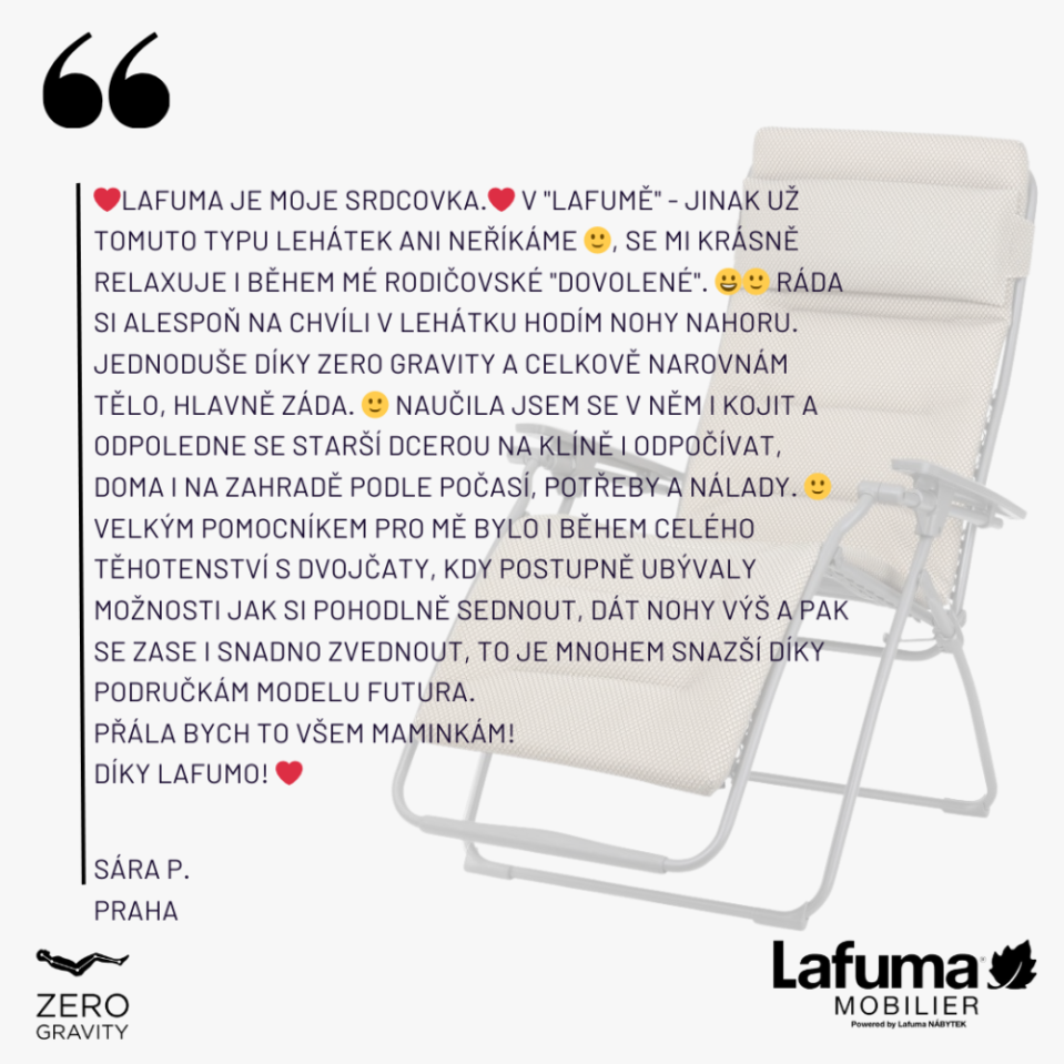 Zákaznice považuje křeslo za svou “srdcovku”, která jí pomohla během rizikového těhotenství i při kojení, a nyní v něm relaxuje s dcerou na klíně.