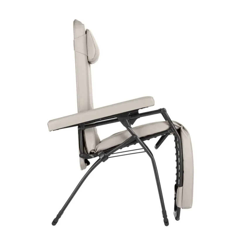 Pohľad na profil úplne čalúneného kresla Lafuma OXYGÈNE v béžovej farbe Grege.