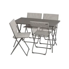 Sada BALCONY II – skládací stůl 120×70 cm + 4 ultra kompaktní židle | ColorBlock šedá Terre